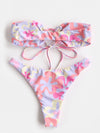 Floral Print Tie Front Bandeau Bikini Swimsuit