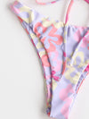 Floral Print Tie Front Bandeau Bikini Swimsuit