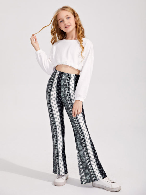 Girls Allover Print Flare Leg Pants