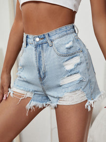  Raw Hem Distressed Denim Shorts