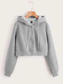  Zip Up Hooded Crop Sweatshirt