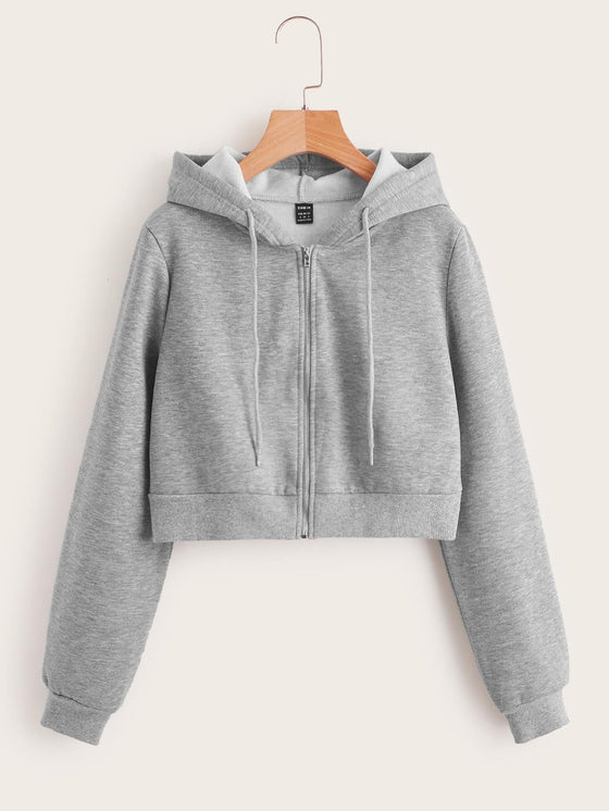 Zip Up Hooded Crop Sweatshirt