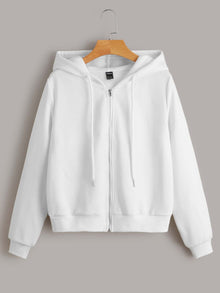  Zip Front Drawstring Thermal Hoodie