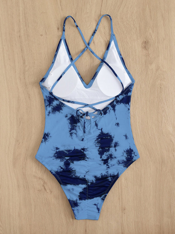 Tie Dye Ruched Back One Piece Swimsuit