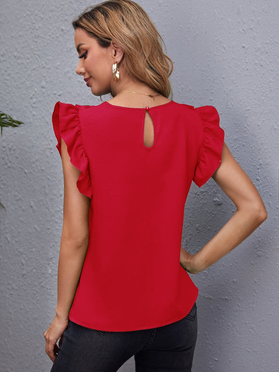 Ruffle Armhole Solid Top