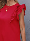 Ruffle Armhole Solid Top