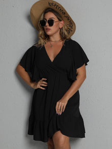  Plus Butterfly Sleeve Ruffle Hem Dress