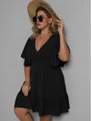 Plus Butterfly Sleeve Ruffle Hem Dress