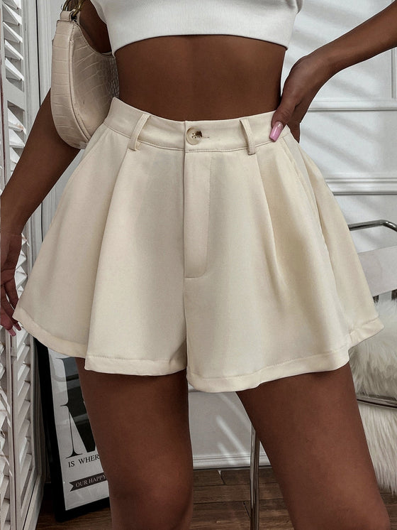 Solid Plicated Wide Leg Shorts