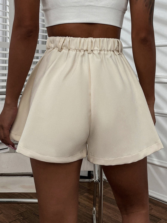 Solid Plicated Wide Leg Shorts