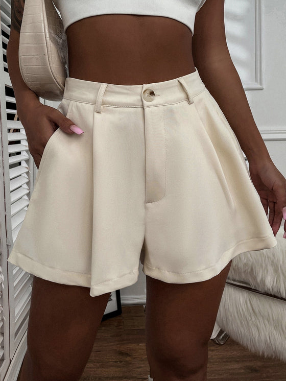 Solid Plicated Wide Leg Shorts