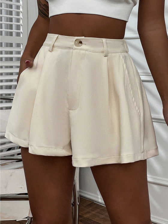 Solid Plicated Wide Leg Shorts