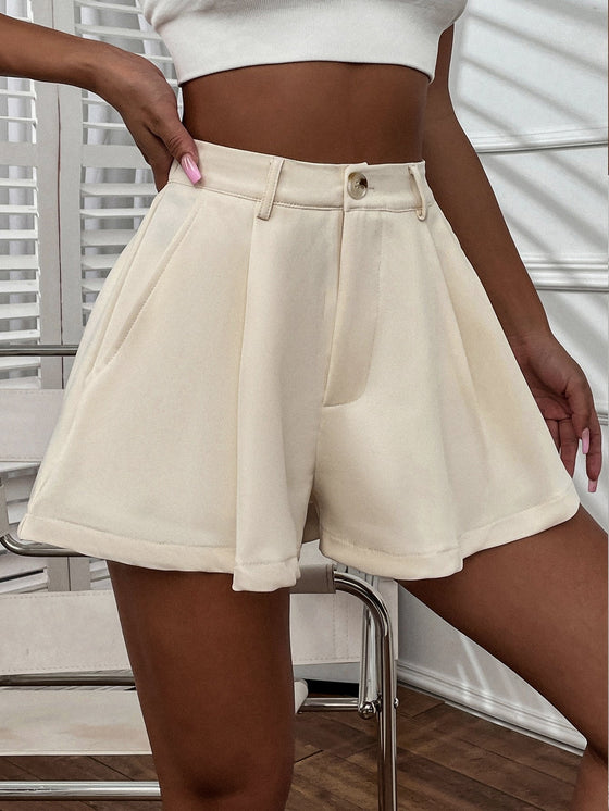 Solid Plicated Wide Leg Shorts