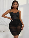 SXY Bustier Ruched Sheer Mesh Bodycon Dress