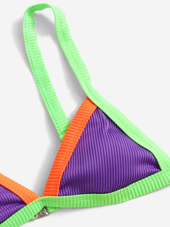 Contrast Binding Triangle High Cut Bikini Swimsuit