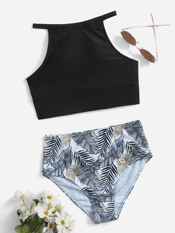 Plant Print Bikini Swimsuit