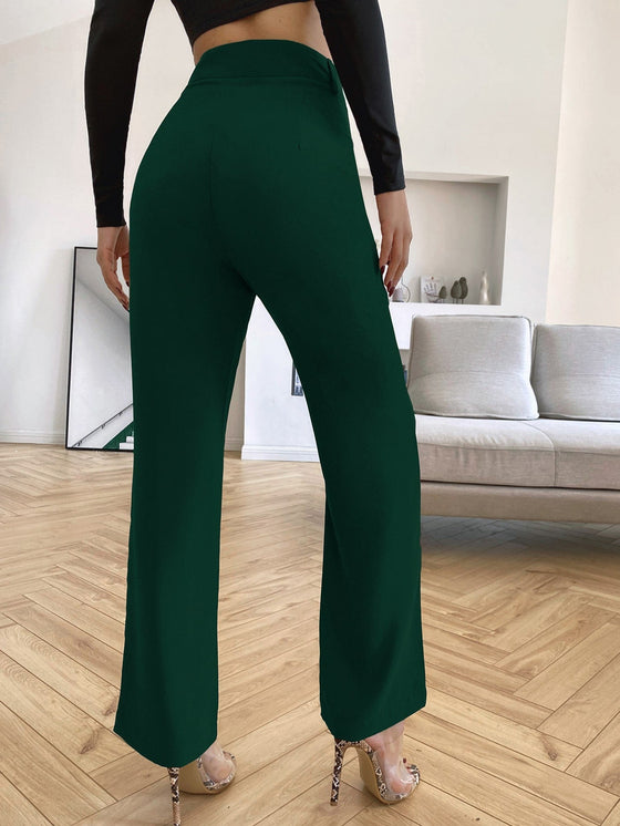 Solid High Rise Tailored Pants