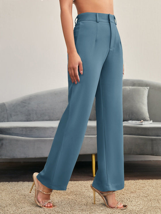 Solid High Rise Tailored Pants