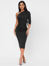 PETITE Solid One Shoulder Ruched Bodycon Dress