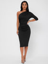 PETITE Solid One Shoulder Ruched Bodycon Dress