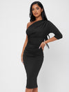 PETITE Solid One Shoulder Ruched Bodycon Dress