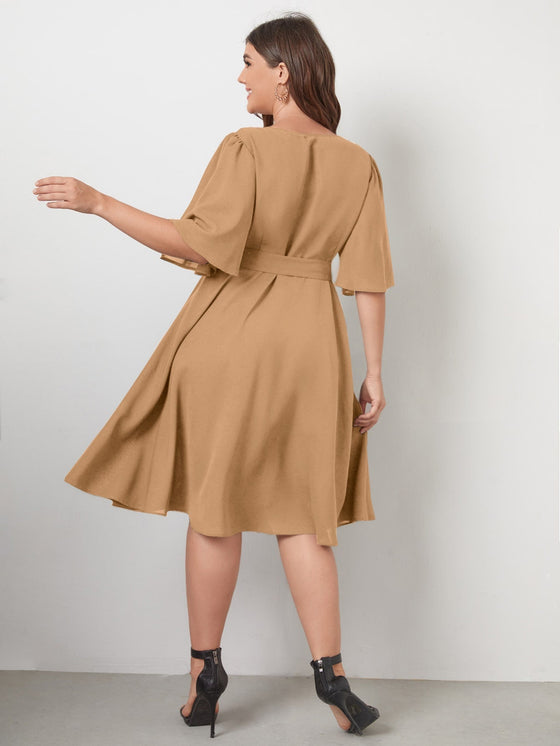 Plus Butterfly Sleeve Self Tie Dress