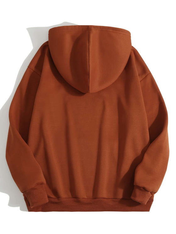 Solid Drawstring Pocket Front Hooded Sweatshirt