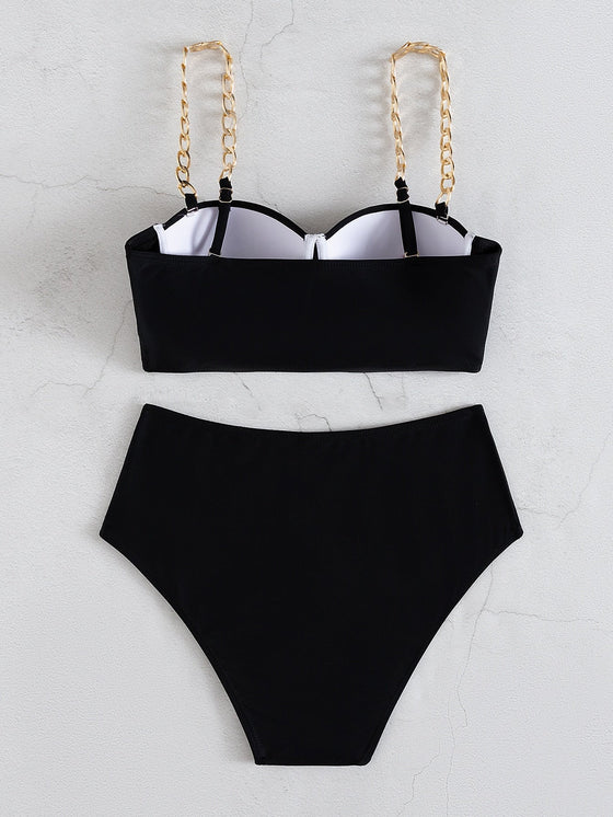 Chain Linked Push Up High Waisted Bikini Swimsuit