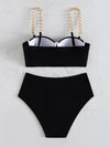 Solid Chain Linked Push Up Bikini Swimsuit