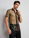 Men Floral Embroidery Sheer Mesh Shirt