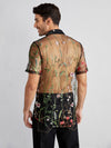 Men Floral Embroidery Sheer Mesh Shirt