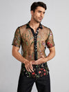 Men Floral Embroidery Sheer Mesh Shirt