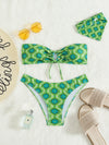 3pack Floral Print Lace Up Bandeau Bikini Swimsuit Scarf