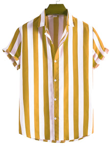  Men Vertical Striped Button Up Shirt