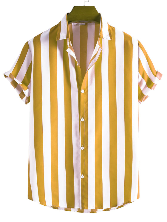 Men Vertical Striped Button Up Shirt