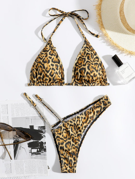 Leopard Halter Bikini Swimsuit