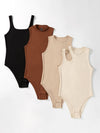 4pcs Solid Ribbed Knit Bodysuit