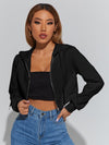 PETITE Solid Zip Up Drawstring Hoodie