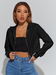  PETITE Solid Zip Up Drawstring Hoodie