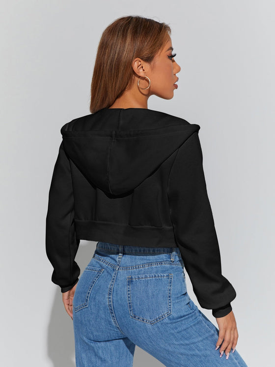 PETITE Solid Zip Up Drawstring Hoodie