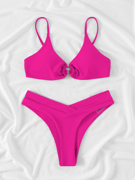 Plain Ring Linked Bikini Swimsuit