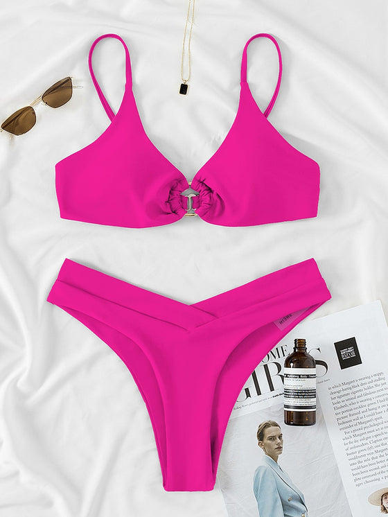 Plain Ring Linked Bikini Swimsuit