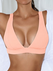  Plain Ribbed V Neck Bikini Top