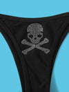 ROMWE Grunge Punk Skull Pattern Triangle Thong Bikini Swimsuit