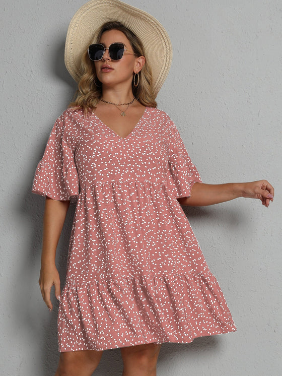 Plus Allover Heart Print Smock Dress