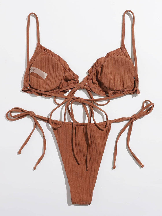 Frill Trim Tie Side Bikini Swimsuit