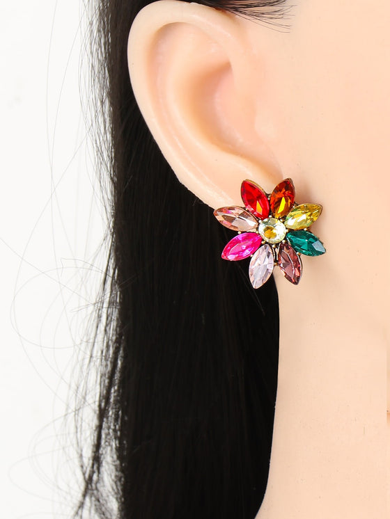 2pcs Rhinestone Flower Stud Earrings