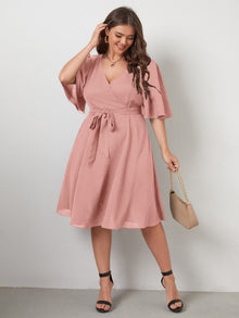  Plus Butterfly Sleeve Self Tie Dress