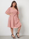 Plus Butterfly Sleeve Self Tie Dress