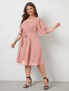 Plus Butterfly Sleeve Self Tie Dress